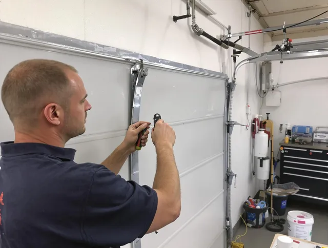 Before and after garage door dent repair by Weddington Garage Door Repair in Weddington